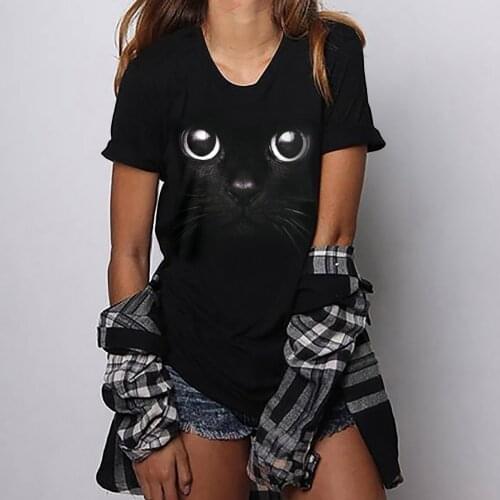 Women Fashion Summer Casual Womens Clothing Funny Cute Cat 3d Print Short Sleeve T-shirts Female Ladies Loose Tops #T1P