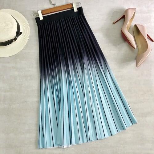 2021 Spring New Women Fashion Long Midi Skirt QZ0238 Gradient Color Korean Casual Style Pleated Skirts Y2K