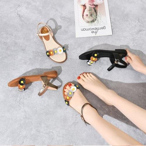 Women Sandals Flats Genuine Leather flower peep toe Foot Sandal Female Shoes Comfy strap buckle Platform Sandals Chaussures32-43