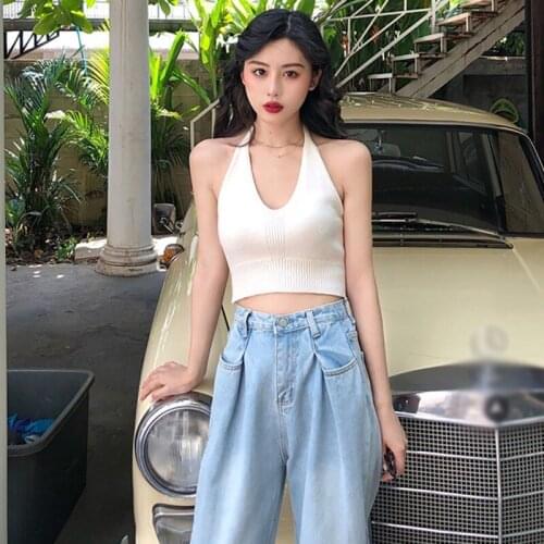 Womens Summer Halter Tank Tops Clubwear Solid Color Ladies Streetwear Vest Camis