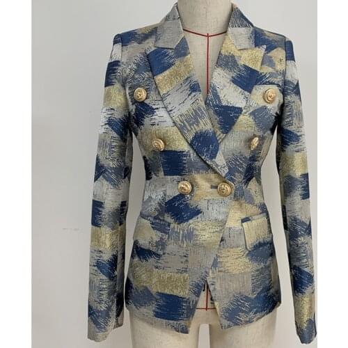 TOP QUALITY Stylish 2021 Designer Blazer Womens Lion Buttons Double Breasted Colo Block Jacquard Blazer Jacket Outer Wear