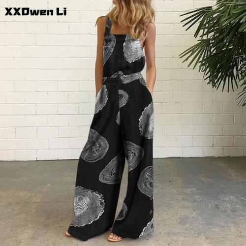 Summer Casual Plaid Printing Tank Overalls Romper Jumpsuit For Women 2021 Ladies Sexy Boho Plus Size Wide Leg Bib Jumpsuit