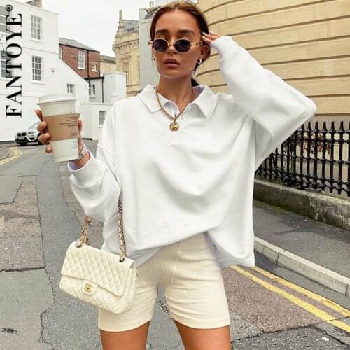 FANTOYE White Sweatshirt Women Turn-Down Collor Jumper Tops Shirt Casual Pullovers 2020 Winter New Cropped Top Streetwear