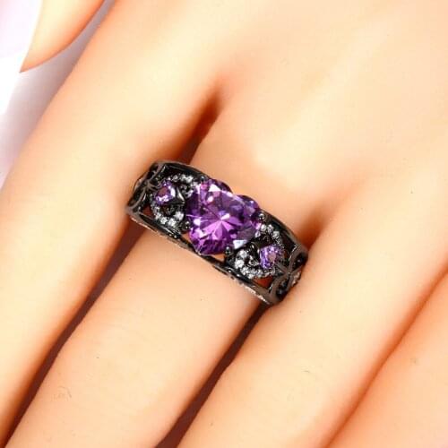 Heart Shaped Lab-created Purple Black Gold 925 Silver Women Angel Wing Ri Women Engagement Wedding Rings jewelry Drop shipping