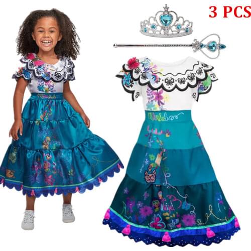4-10T Girls Party Princess Dress Baby Girls Summer Elegant Long Sleeve Blue Dresses Birthday Party Fantasy Ball Dress