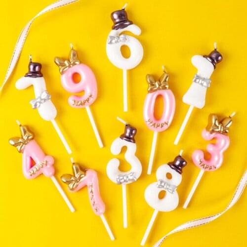 1Pcs Creative 0-9 Birthday Party Candles Prince and Princess Childrens Cute Paraffin Bow Cake Decoration Number Candles
