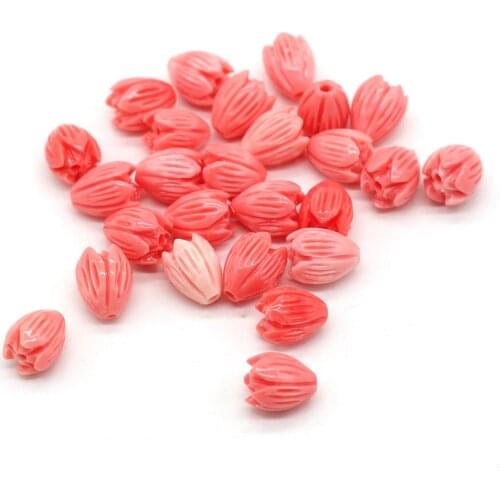 Natural Stone Coral Beads Carved Flower Through Hole Loose Beads for DIY Jewelry Making Earring Bracelet Accessories 10pc
