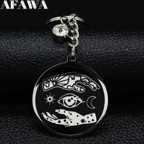 2021 Witchcraft Hand Eyes Moon Sun Crystal Stainless Steel Key Chain for Women Silver Color Keychains Jewelry llaveros K77724B