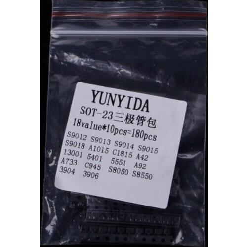 2021 New 180 Pcs 18 Values SMD Transistor Assorted Kit SOT-23 2N2222 S9013 S9014 S9015 S9018