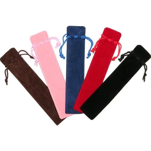 50pcs/Lot Black Velvet Drawstring Single Pencil Bag Pen Pouch Holder Pen Case With Rope For Rollerball /Fountain/Ballpoint Pen
