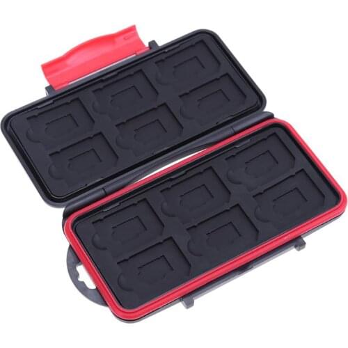 Large Waterproof Memory Card Case All in One Anti-Shock 12SD+12TF Large Capacity Storage Holder Box Cases Black + Red Dropship
