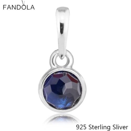 CKK 925 Sterling Silver September Droplet Sapphire Charms Original Beads Jewelry Fits For Bracelets & Bangle