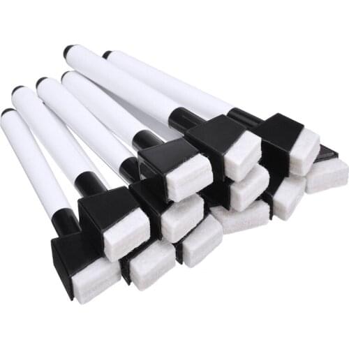 New 12pcs Magnetic Black Color Whiteboard Marker Pens Erasable Dry Wipe Markers For School Office Home Supplies