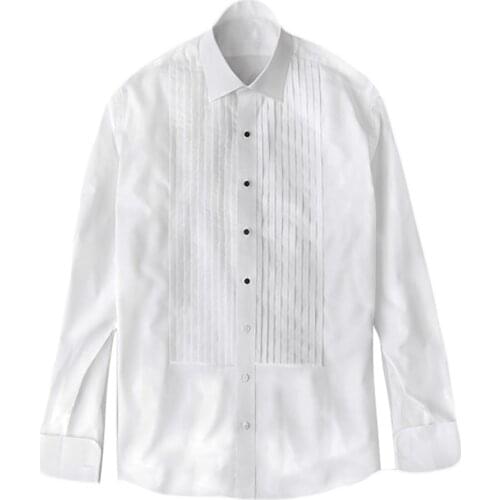 Elegant Tuxedo Shirt Worn With Studs Top Four Buttons Removable Formal Wedding Tuxedo Shirts Custom Made Shirts Pleated Front
