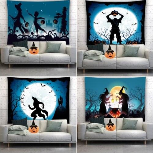 Halloween Pumpkin Lantern Miko Haunted House Bat Tapestry Party Wall Hanging Home Decor Wall Blanket Decoration for Bedroom