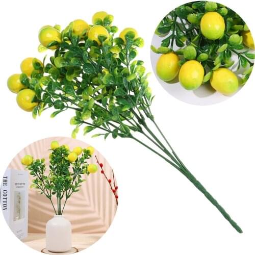 Artificial Lemon Branch with Green Leaves Lemon Tree Fruit Bonsai Home Garden Greenery Decoration Table Centerpiece