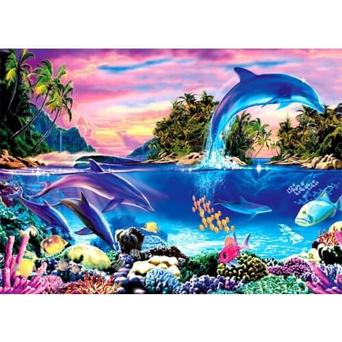 JMINE Div 5D Dolphin Underwater coral Tree Fish Full Diamond Painting cross stitch kits art Animal 3D paint by diamonds