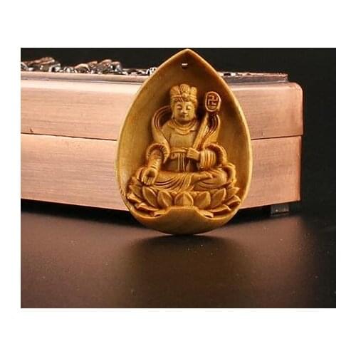 Chinese Exquisite Boxwood Hand Engraving Marici Bodhisattva Pendant Buddha Statue Small Gift