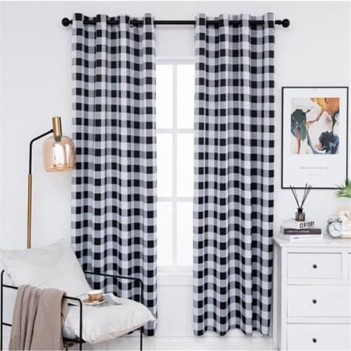 Classic Black White Plaid Curtains Blackout For Living Room Sheer Curtains High Shading Window Blinds Drapes Grommet TopX-JD1086