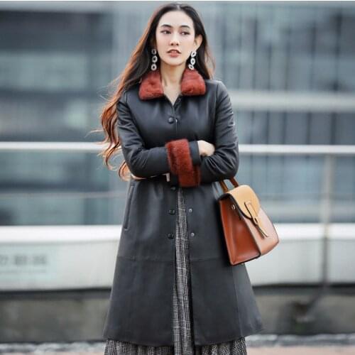 Leather Jacket Women 2020 Sheepskin Genuine Leather Jackets Womens Real Mink Fur Collar Duck Down Coat Chaqueta Mujer