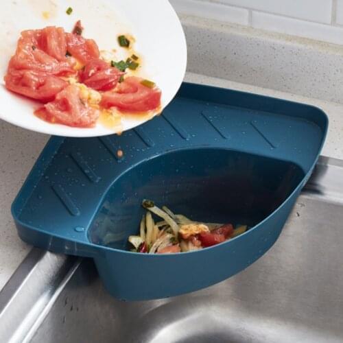 Kitchen Sink Triangular Waste Storage Holder Drain Shelf Corner Mounted Basket Food Residue Fruit Vegetable Strainer Filter Rack