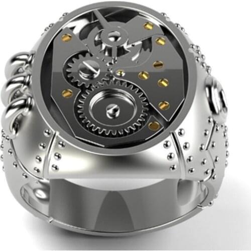 MIQIAO Silver Plated Retro Punk Wheel Gear Vintage Hip Hop Mechanical Bague Rings for Men Women Couple Friends Gift Jewelry Anel