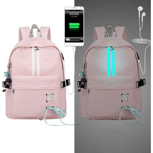Y166 Fashion Anti Theft Reflective Women Backpack USB Charge Earphone Hole School Bags Girls Travel Laptop Bagpack Bookbags
