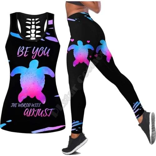 Sea turtle Polynesian 3D Printed Hollow Out Tank Legging Suit sexy Yoga Fitness Soft Legging Summer Women For Girl 25