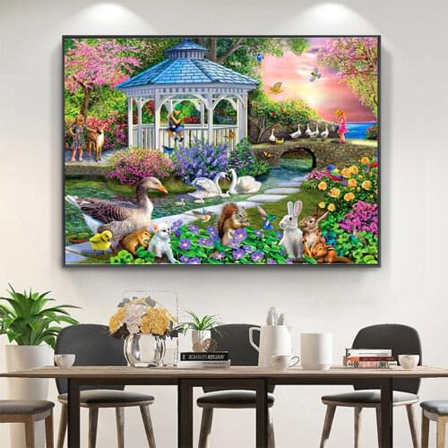 House Flower Landscape DIY Embroidery 11CT Cross Stitch Kits Needlework Craft Set Printed Canvas Cotton Thread Dropshipping