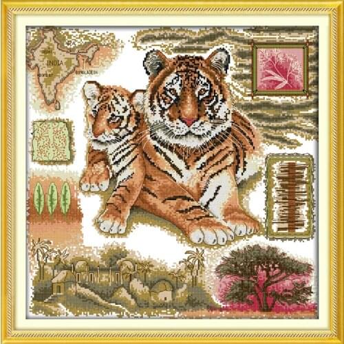 African Tiger Animal Cotton cross stitch kits 14ct white 11ct printed embroidery DIY handmade needle work wall home decor