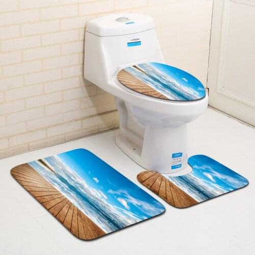 Thregost 3D Print Bathroom Bath Mat Set Toilet Carpet Microfiber Non-Slip Rug Set Toilet Lid Cover Shower Room Rug Floor Mats
