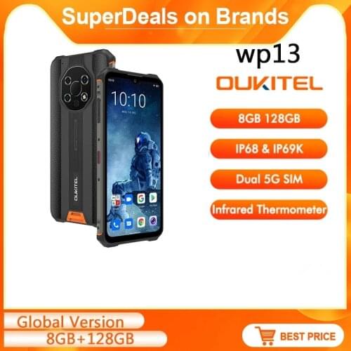 OUKITEL WP13 Global Version 5G Rugged Smartphone NFC 8GB+128GB 5280mAh 6.52''HD+ Mobile Phone 48MP MT6833 cellular Phone