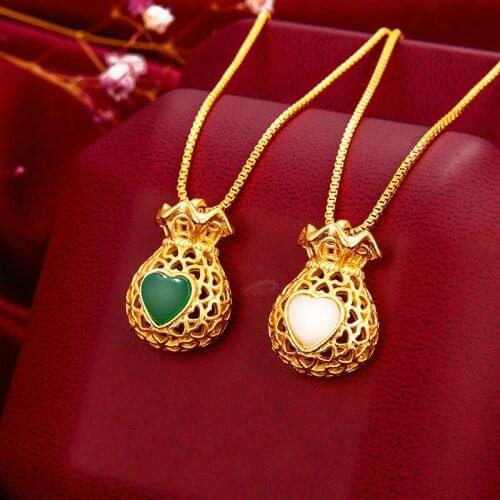Natural Hetian Jade Blessing bag Pendant Necklace 925 Silver Fashion Jewelry Chalcedony Amulet Gifts for Women