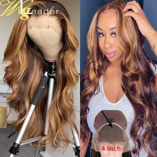 Wigleader Preplucked Remy Human Hair Lace Front Wigs Highlight color 180% Lace Frontal Wigs Straight Glueless Lace Frontal Wigs