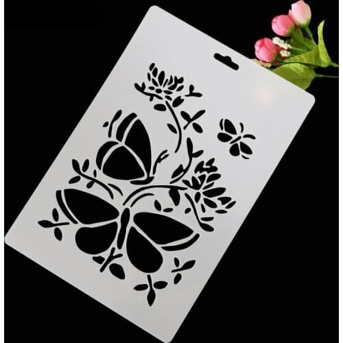 26x17.8cm butterfly scrapbook stencils spray plastic mold shield DIY cake hollow Embellishment printing lace ruler Easter