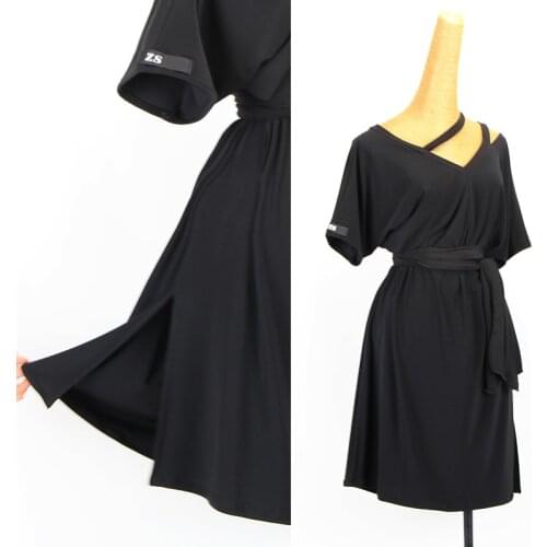 Latin Dance Practice Dress For Women Adult Short Sleeve Black Training Clothing Rumba Tango Samba Cha Cha Dance Costumes DQL5613