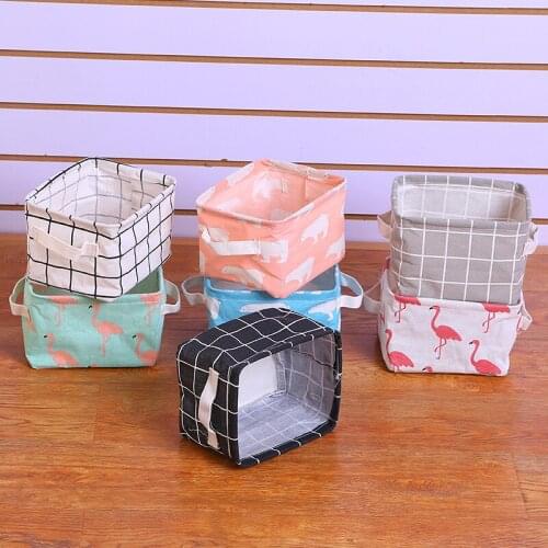 Simple Cotton Linen Foldable Storage Basket Fabric Printed Black White Square Clothes Toys Organizer Waterproof Laundry Basket