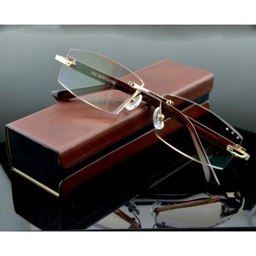 Luxury Diamont Cutting Blue Light Blocking Rimless Reading Glasses High Quality with PU Case America Brand Gentlemen +0.75~+4.0
