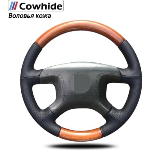 Hand-stitche Black Genuine Leather Car Steering Wheel Cover for Mitsubishi Pajero 2004 2005 2006 2007 2008 2009 2010