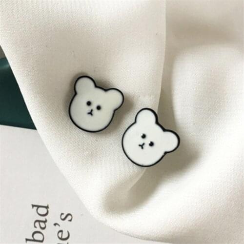 Trendy Cute Brown white Enamel Dripping Oil Bear Head Stud Earrings for Women Girl Simple Fashion Jewelry Accessories