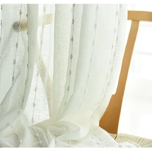Modern White stripe curtain yarn vertical stripe embroidery curtain yarn of living room bedroom balcony bay window curtain