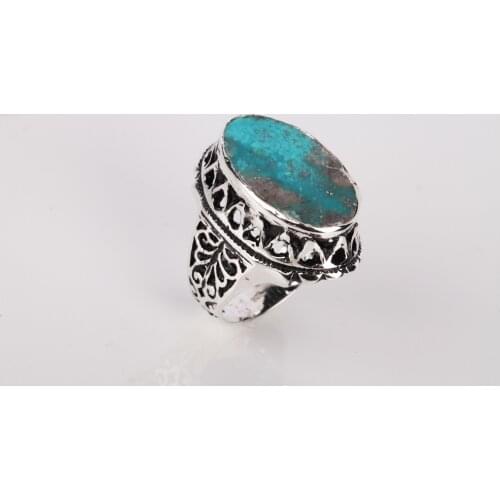 UM US JEWELRY Turquoise Natural Stone Hand Embroidered 925 Sterling Silver Men Ring