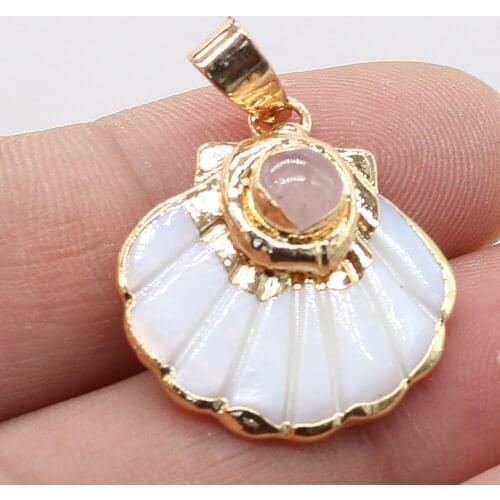 Natural Stone Gem Pendant Mother of Pearl Shell Fan-shaped Bag Phnom Penh Crystal Bud Cute Handmade Crafts DIY Necklace Jewelry