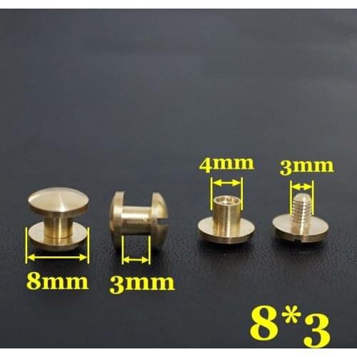 50pc Q2-8x3 Solid Brass belt screw Chicago Screw Leathercraft