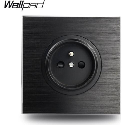 Wallpad L6 Black Satin Metal French Wall Electrical Power Socket Round Brushed Aluminum, 86 * 86 mm