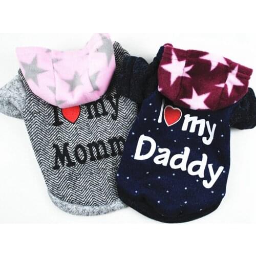I Love Daddy/Mommy Dog Clothes Puppy Hoodie Thickening Cotton Winter Warm Hooded Coat Doggie Costume Outfit Chihuahua Pet Jacket