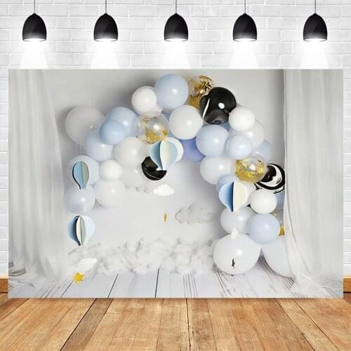 Yeele Balloon Cloud Curtain Wood Floor Room Baby Birthday Backdrop Photography Background Photo Studio Photozone Photophone Prop