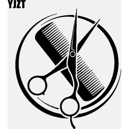 YJZT 12.9CM*14.6CM Comb Scissors Barbershop Beauty Salon Vinyl Black/Silver Car Sticker C22-0056