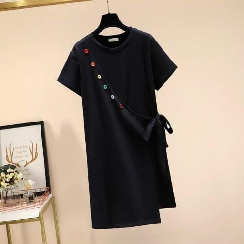 Womens Loose Black T-Shirt Casual Dress Plus Size L-4XL XXL XXXL 3XL XXXXL Short SLeeve Blouses Blusas Dresses For 100KG Woman
