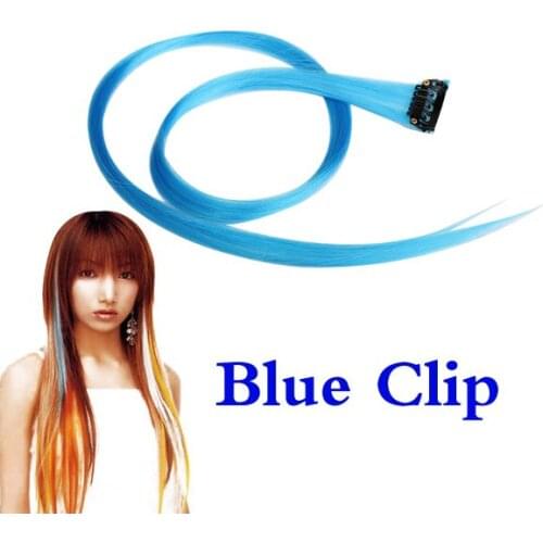 Colorful Clip On Hair Straight Extensions Personality Punk Blue Long